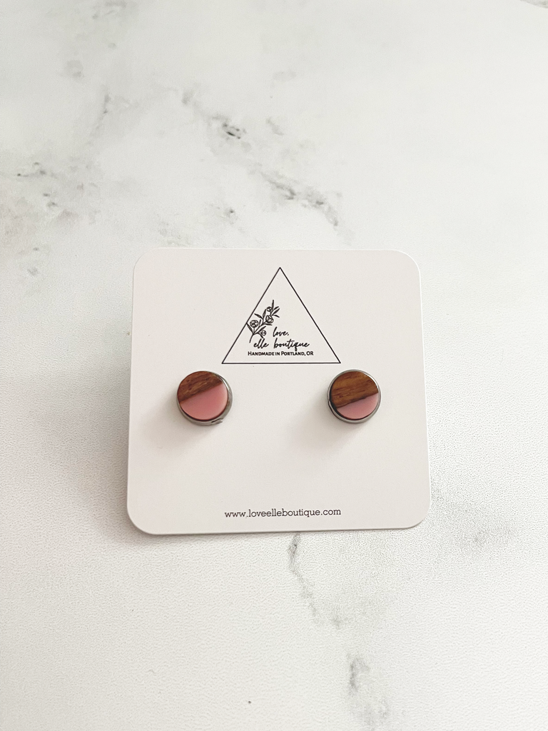 Wood and Resin Bezel Round Earrings