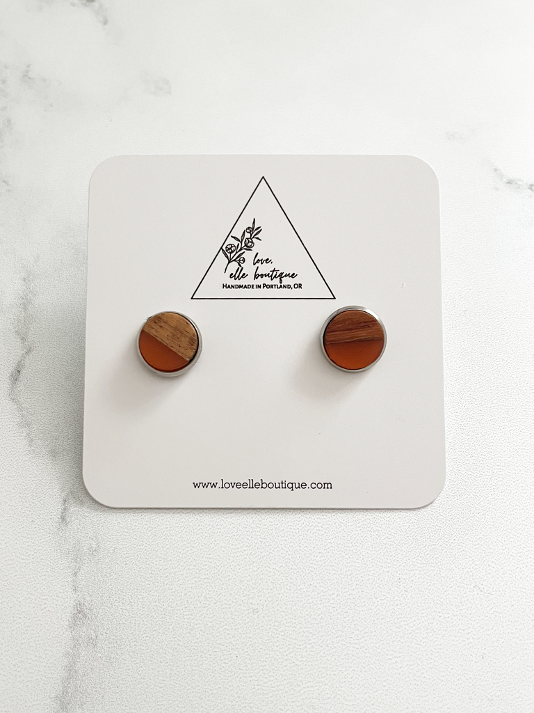 Wood and Resin Bezel Round Earrings