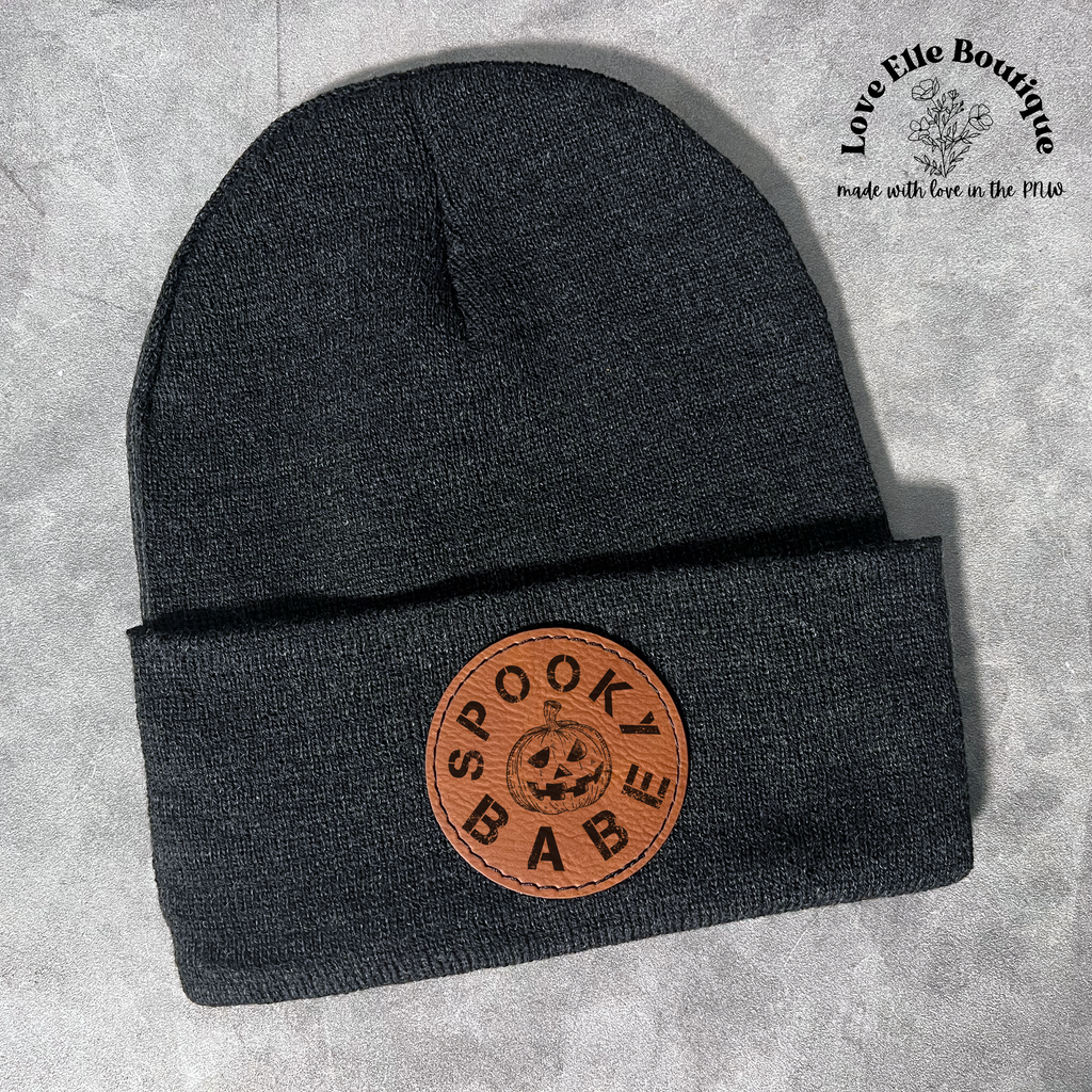 Spooky Babe Leather Patch Beanie