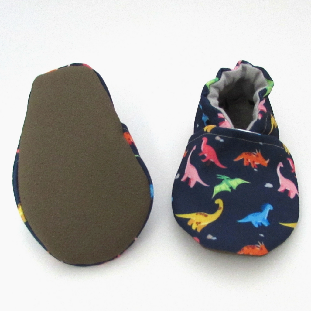 Rainbow Dino Vegan Recycled Canvas Baby and Toddler Booties