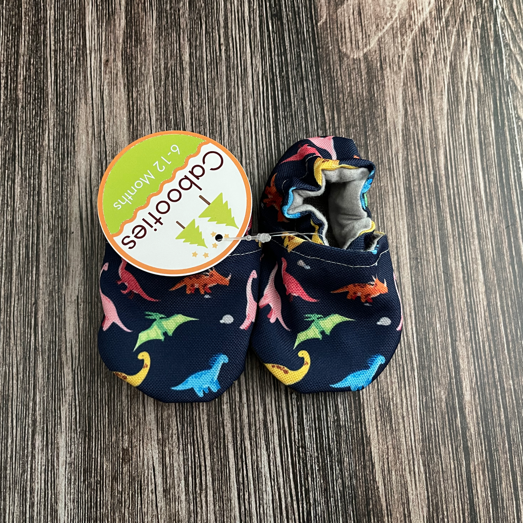 Rainbow Dino Vegan Recycled Canvas Baby and Toddler Booties